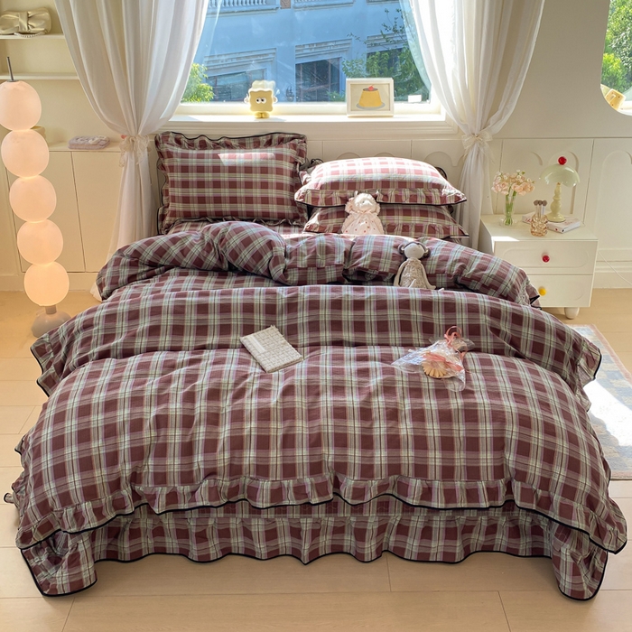 91家纺网 家纺一手货源 找家纺 欧尚 2025新款皱皱纱床盖四件套 彩韵