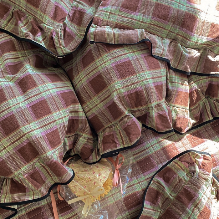 91家纺网 家纺一手货源 找家纺 欧尚 2025新款皱皱纱床盖四件套 彩韵