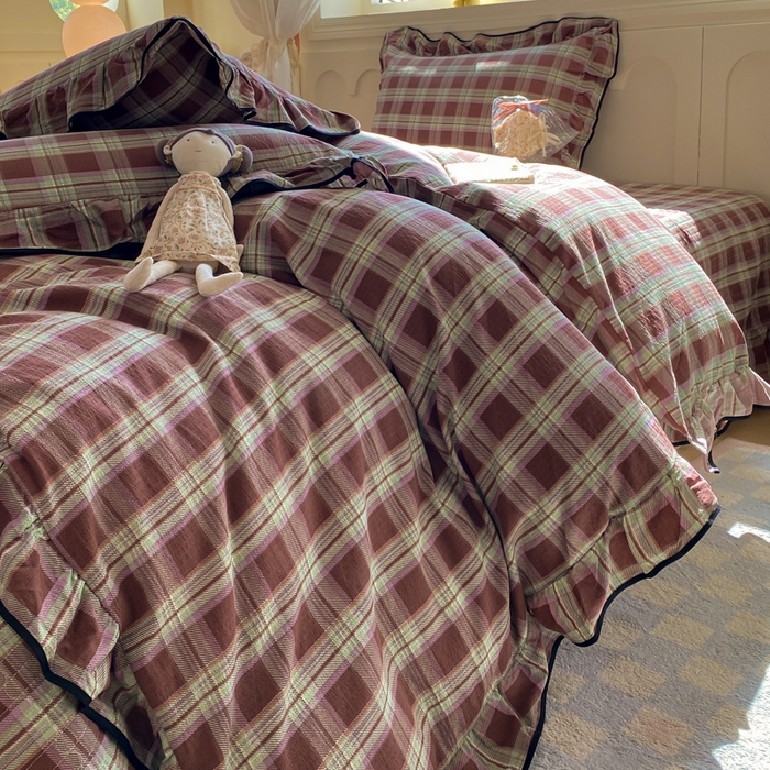 91家纺网 家纺一手货源 找家纺 欧尚 2025新款皱皱纱床盖四件套 彩韵