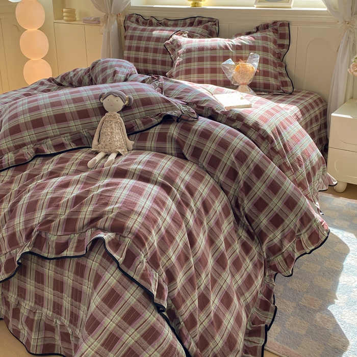 91家纺网 家纺一手货源 找家纺 欧尚 2025新款皱皱纱床盖四件套 彩韵