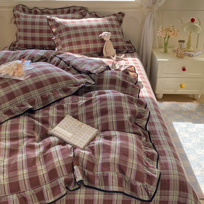 91家纺网 家纺一手货源 找家纺 欧尚 2025新款皱皱纱床盖四件套 彩韵