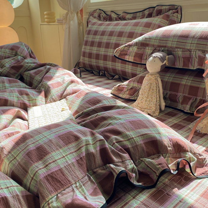 91家纺网 家纺一手货源 找家纺 欧尚 2025新款皱皱纱床盖四件套 彩韵