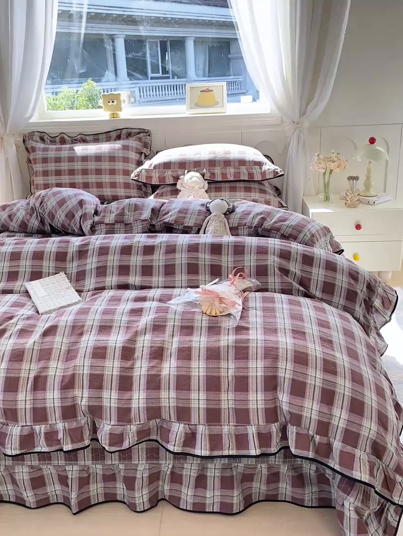 91家纺网 家纺一手货源 找家纺 欧尚 2025新款皱皱纱床盖四件套 彩韵