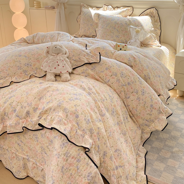 91家纺网 家纺一手货源 找家纺 欧尚 2025新款皱皱纱床盖四件套 繁花