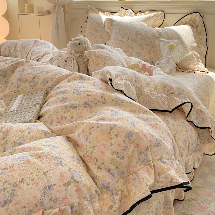 91家纺网 家纺一手货源 找家纺 欧尚 2025新款皱皱纱床盖四件套 繁花