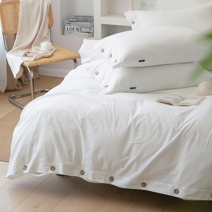 91家纺网 家纺一手货源 找家纺 贝尔 PELLHOME 全棉水洗棉纽扣款四件套（春节不打烊)（可抖音代发） 纯白