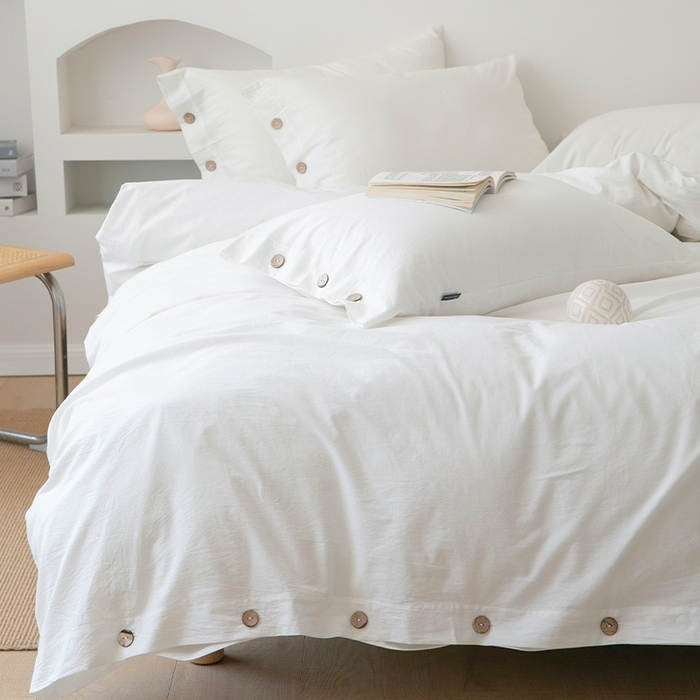 91家纺网 家纺一手货源 找家纺 贝尔 PELLHOME 全棉水洗棉纽扣款四件套（春节不打烊)（可抖音代发） 纯白