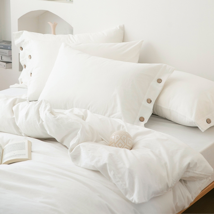 91家纺网 家纺一手货源 找家纺 贝尔 PELLHOME 全棉水洗棉纽扣款四件套（春节不打烊)（可抖音代发） 纯白