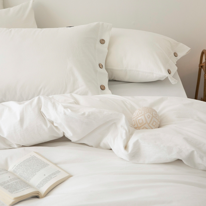 91家纺网 家纺一手货源 找家纺 贝尔 PELLHOME 全棉水洗棉纽扣款四件套（春节不打烊)（可抖音代发） 纯白