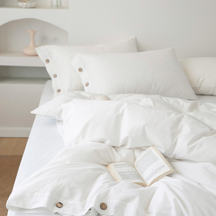 91家纺网 家纺一手货源 找家纺 贝尔 PELLHOME 全棉水洗棉纽扣款四件套（春节不打烊)（可抖音代发） 纯白