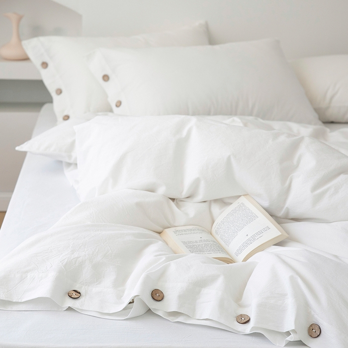 91家纺网 家纺一手货源 找家纺 贝尔 PELLHOME 全棉水洗棉纽扣款四件套（春节不打烊)（可抖音代发） 纯白