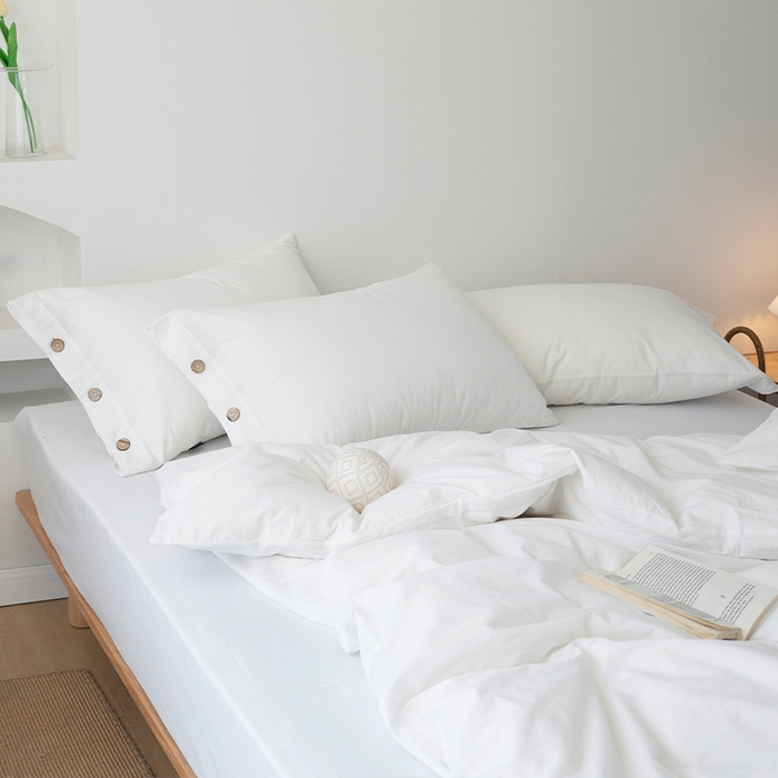 91家纺网 家纺一手货源 找家纺 贝尔 PELLHOME 全棉水洗棉纽扣款四件套（春节不打烊)（可抖音代发） 纯白