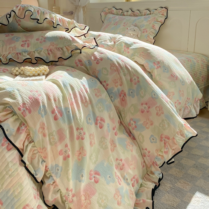 91家纺网 家纺一手货源 找家纺 欧尚 2025新款皱皱纱床盖四件套 花海