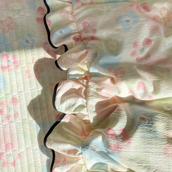 91家纺网 家纺一手货源 找家纺 欧尚 2025新款皱皱纱床盖四件套 花海