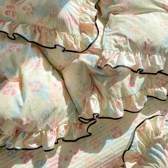 91家纺网 家纺一手货源 找家纺 欧尚 2025新款皱皱纱床盖四件套 花海