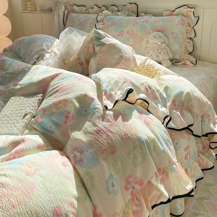 91家纺网 家纺一手货源 找家纺 欧尚 2025新款皱皱纱床盖四件套 花海