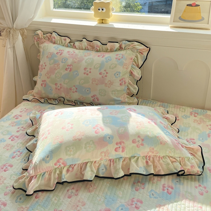 91家纺网 家纺一手货源 找家纺 欧尚 2025新款皱皱纱床盖四件套 花海