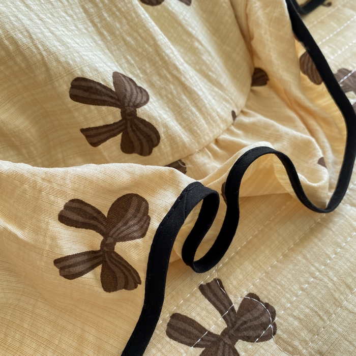 91家纺网 家纺一手货源 找家纺 欧尚 2025新款皱皱纱床盖四件套 咖色蝴蝶结