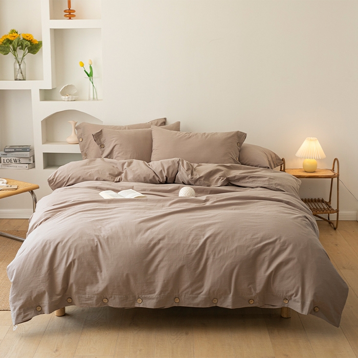 贝尔 PELLHOME 全棉水洗棉纽扣款四件套（春节不打烊)（可抖音代发） 卡其