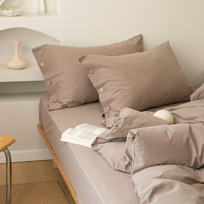 91家纺网 家纺一手货源 找家纺 贝尔 PELLHOME 全棉水洗棉纽扣款四件套（春节不打烊)（可抖音代发） 卡其