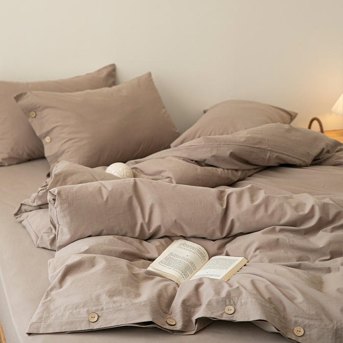 91家纺网 家纺一手货源 找家纺 贝尔 PELLHOME 全棉水洗棉纽扣款四件套（春节不打烊)（可抖音代发） 卡其