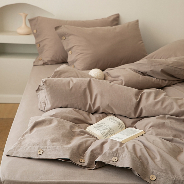 91家纺网 家纺一手货源 找家纺 贝尔 PELLHOME 全棉水洗棉纽扣款四件套（春节不打烊)（可抖音代发） 卡其