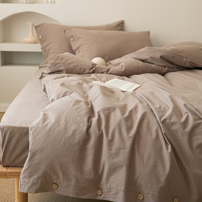 91家纺网 家纺一手货源 找家纺 贝尔 PELLHOME 全棉水洗棉纽扣款四件套（春节不打烊)（可抖音代发） 卡其