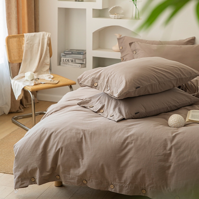 91家纺网 家纺一手货源 找家纺 贝尔 PELLHOME 全棉水洗棉纽扣款四件套（春节不打烊)（可抖音代发） 卡其