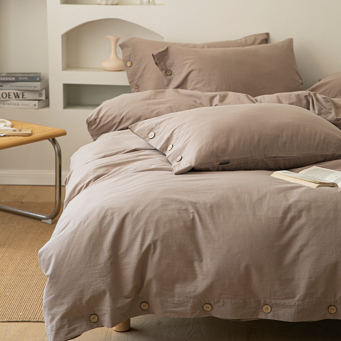 91家纺网 家纺一手货源 找家纺 贝尔 PELLHOME 全棉水洗棉纽扣款四件套（春节不打烊)（可抖音代发） 卡其