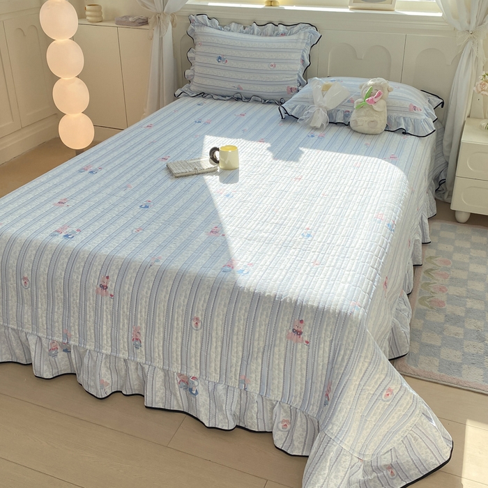 91家纺网 家纺一手货源 找家纺 欧尚 2025新款皱皱纱床盖四件套 蓝色小象