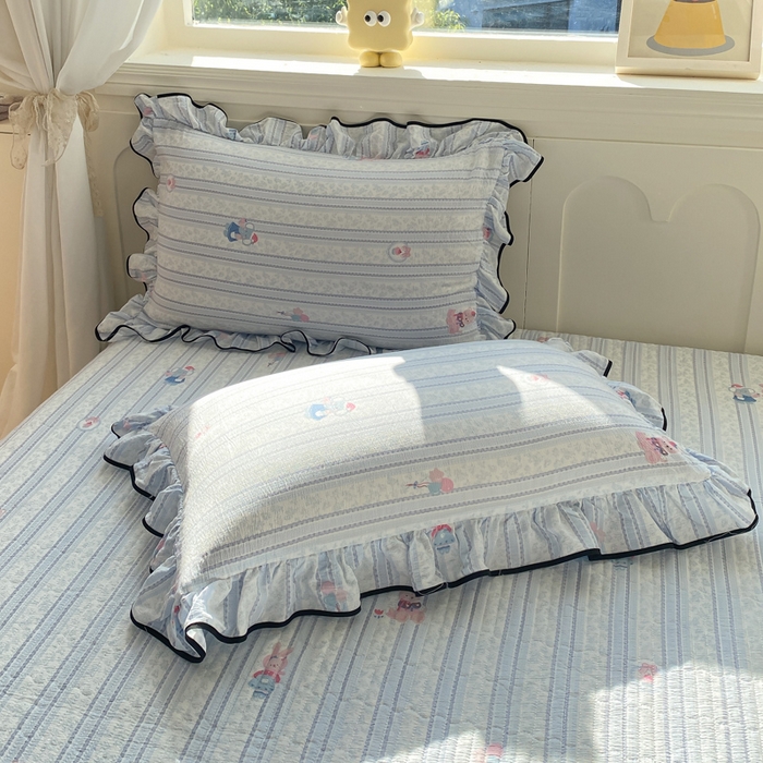 91家纺网 家纺一手货源 找家纺 欧尚 2025新款皱皱纱床盖四件套 蓝色小象