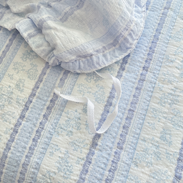 91家纺网 家纺一手货源 找家纺 欧尚 2025新款皱皱纱床盖四件套 蓝色小象