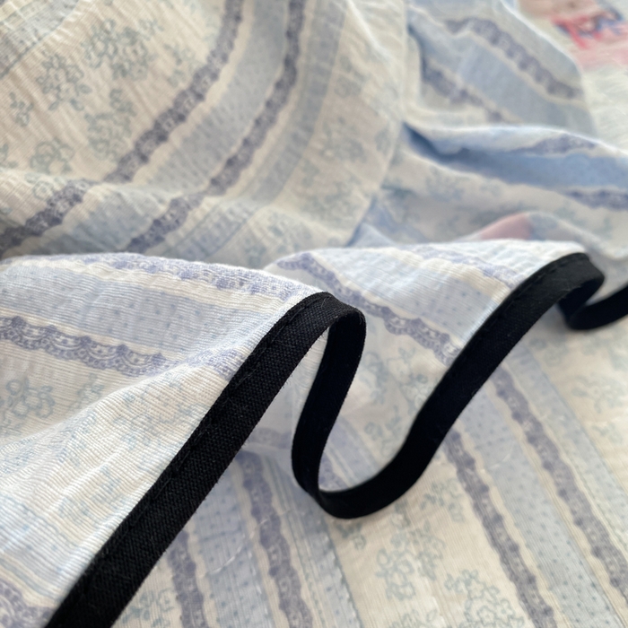 91家纺网 家纺一手货源 找家纺 欧尚 2025新款皱皱纱床盖四件套 蓝色小象