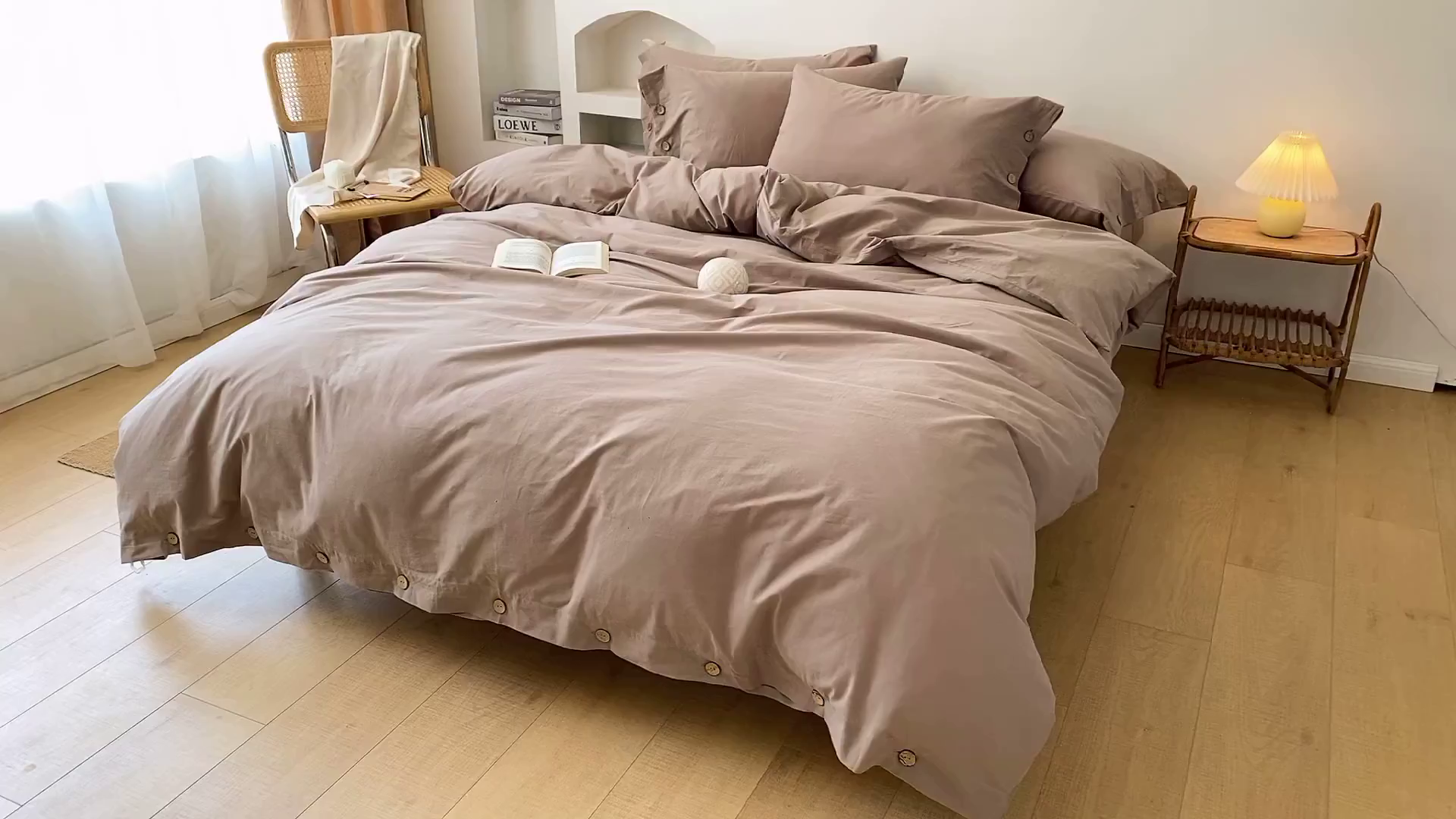 91家纺网 家纺一手货源 找家纺 贝尔 PELLHOME 全棉水洗棉纽扣款四件套（春节不打烊)（可抖音代发） 卡其