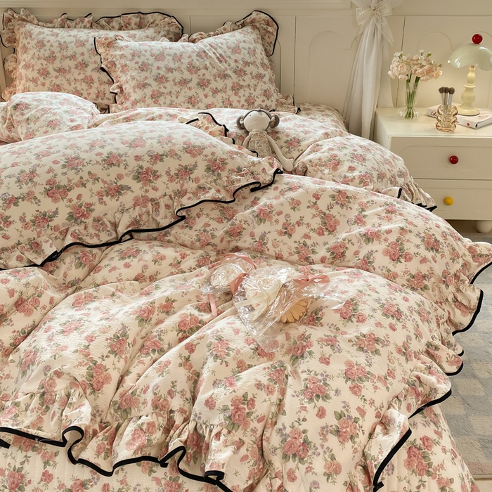 91家纺网 家纺一手货源 找家纺 欧尚 2025新款皱皱纱床盖四件套 田野