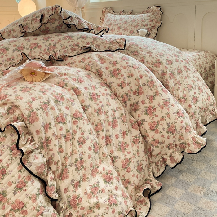 91家纺网 家纺一手货源 找家纺 欧尚 2025新款皱皱纱床盖四件套 田野