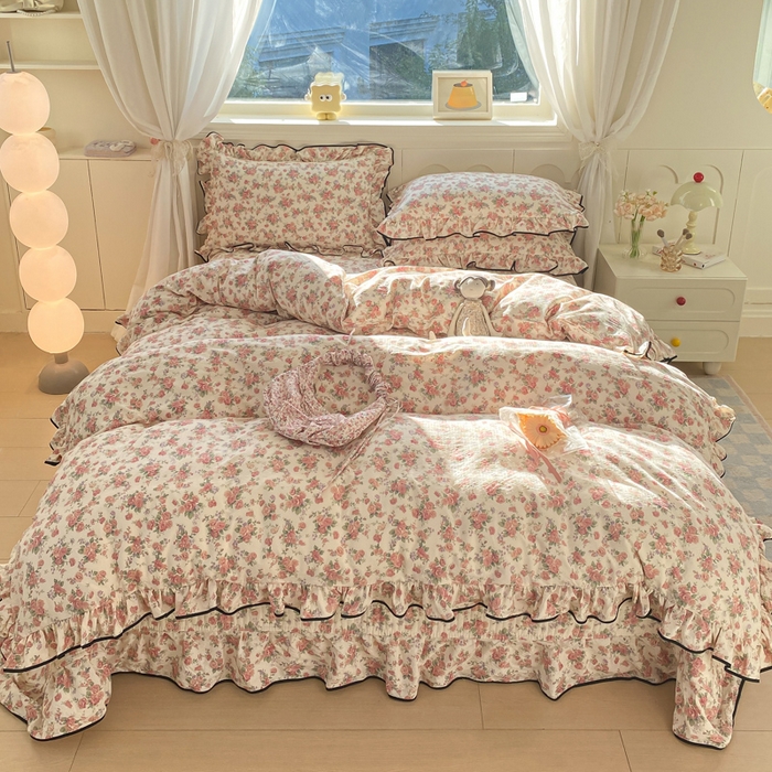 91家纺网 家纺一手货源 找家纺 欧尚 2025新款皱皱纱床盖四件套 田野