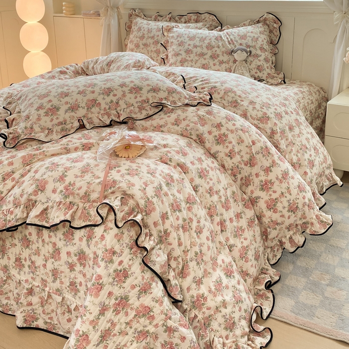 91家纺网 家纺一手货源 找家纺 欧尚 2025新款皱皱纱床盖四件套 田野