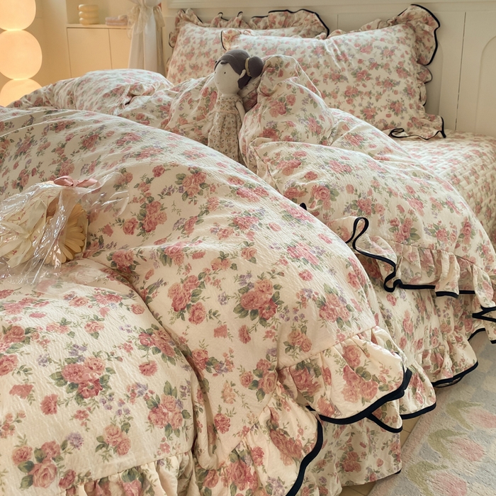 91家纺网 家纺一手货源 找家纺 欧尚 2025新款皱皱纱床盖四件套 田野