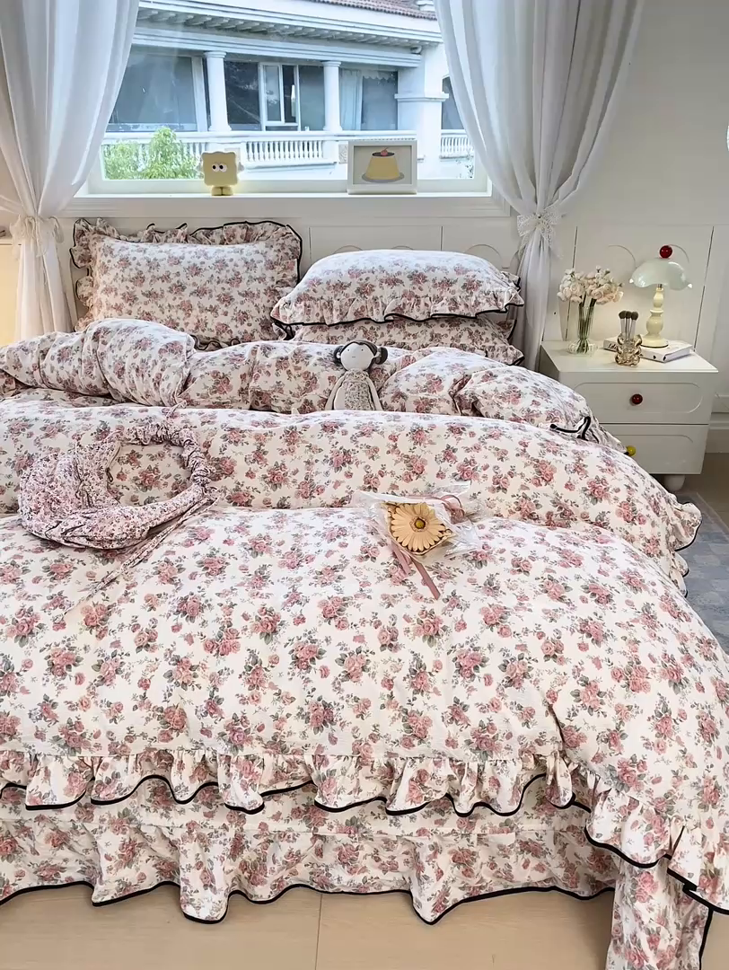 91家纺网 家纺一手货源 找家纺 欧尚 2025新款皱皱纱床盖四件套 田野