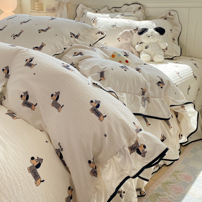 欧尚 2025新款皱皱纱床盖四件套 香肠狗