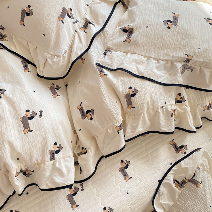 91家纺网 家纺一手货源 找家纺 欧尚 2025新款皱皱纱床盖四件套 香肠狗