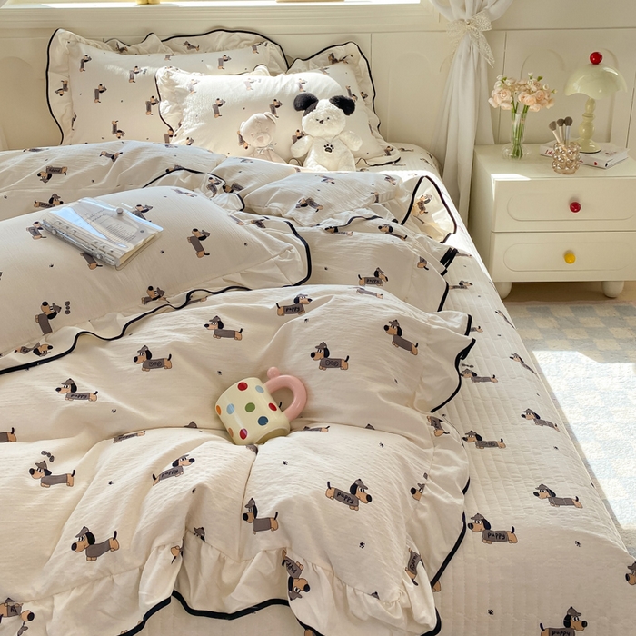 91家纺网 家纺一手货源 找家纺 欧尚 2025新款皱皱纱床盖四件套 香肠狗