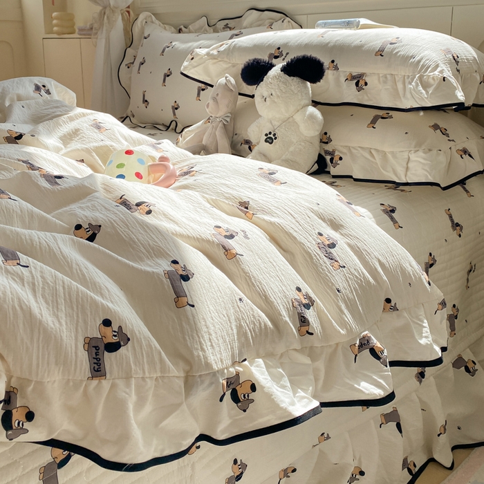 91家纺网 家纺一手货源 找家纺 欧尚 2025新款皱皱纱床盖四件套 香肠狗