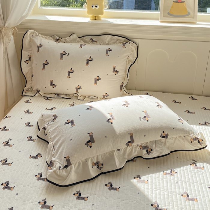 91家纺网 家纺一手货源 找家纺 欧尚 2025新款皱皱纱床盖四件套 香肠狗