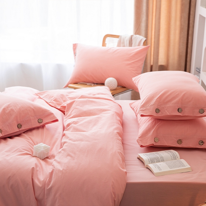 91家纺网 家纺一手货源 找家纺 贝尔 PELLHOME 全棉水洗棉纽扣款四件套（春节不打烊)（可抖音代发） 浅粉
