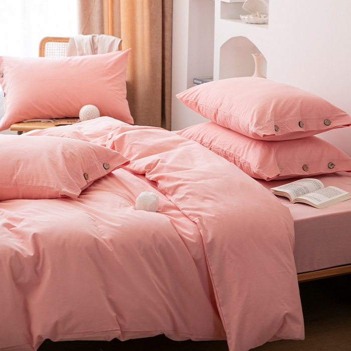 91家纺网 家纺一手货源 找家纺 贝尔 PELLHOME 全棉水洗棉纽扣款四件套（春节不打烊)（可抖音代发） 浅粉