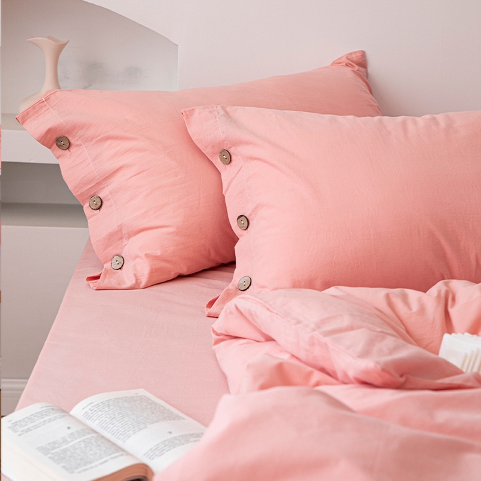 91家纺网 家纺一手货源 找家纺 贝尔 PELLHOME 全棉水洗棉纽扣款四件套（春节不打烊)（可抖音代发） 浅粉