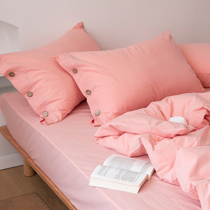 91家纺网 家纺一手货源 找家纺 贝尔 PELLHOME 全棉水洗棉纽扣款四件套（春节不打烊)（可抖音代发） 浅粉