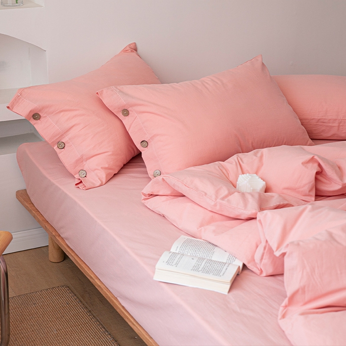 91家纺网 家纺一手货源 找家纺 贝尔 PELLHOME 全棉水洗棉纽扣款四件套（春节不打烊)（可抖音代发） 浅粉